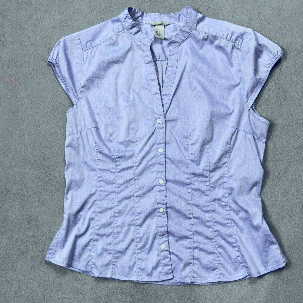H&M Periwinkle Button Down Cap Sleeve Top 12
